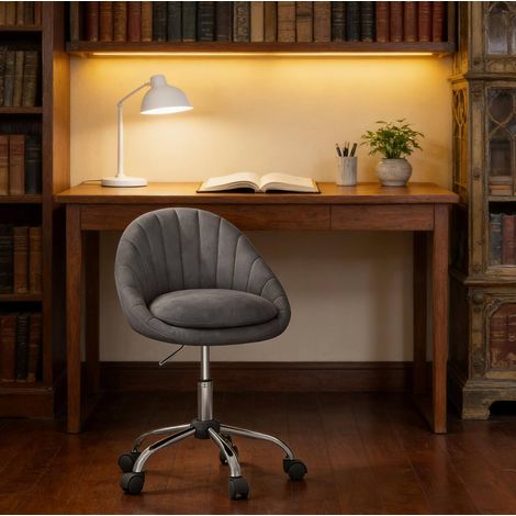 Silla de oficina 52x52x72-82 cm gris oscuro de terciopelo y metal con altura regulable y giro 360° (1/5)