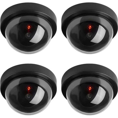 4 Caméras Sécurité Fictives Dôme Noir, IR LED Clignotant (1/4)