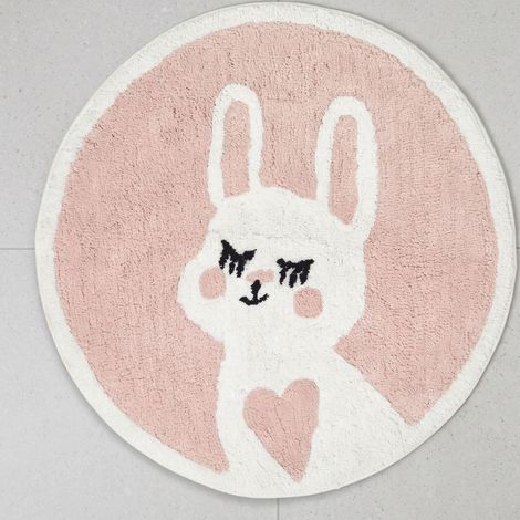 HOMESCAPES Badematte Hase rund 60 cm – Badteppich aus 100 % Baumwolle, rosa (1/5)