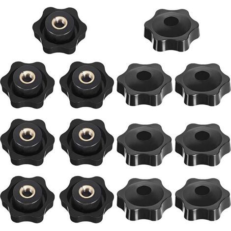 Bouton de Serrage Tête étoile, Étoile Tête Écrous De Serrage Bouton, Serrage Écrous Poignée Forme Étoile, Bouton De Serrage De Filetage, pour Machine-outil, Noire, M6, 14 Pièces (1/4)