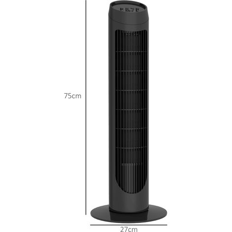 Ventilateur tour 45 W, silencieux et vertical, 3 vitesses, oscillation à 70°, idéal pour le salon, Ø 27 x 75 cm, noir. (1/5)