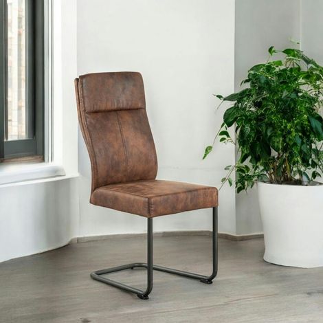 Chaise rembourrée havane en microfibre (1/4)