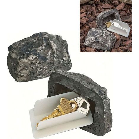 Boîte de Clés Simulée en Pierre Décorative pour Porte d’Entrée - Cache-Clé Étanche Plastique Outdoor 8.3 x 5.7 x 4.5cm - Lot 1 Pièce (1/5)