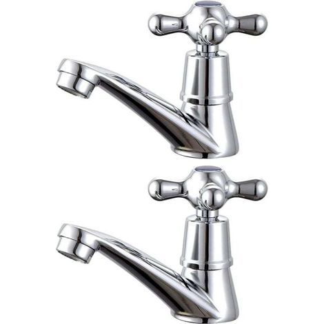 Robinet de lavabo de salle de bain, 1 paire de robinets d'eau chaude et d'eau froide (1/4)