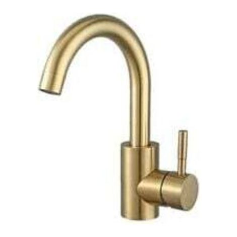 QORVA-Robinet Salle Bain, Robinet Lavabo Pivotant à 360°, Mitigeur Lavabo à Bec Haut, Robinet pour Salle de Bain ou Petite Cuisine, Doré Brossé (1/4)