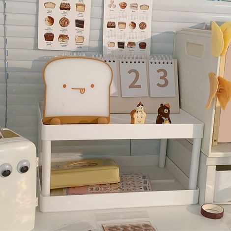 【Schreibtisch-Organizer】 2-stöckige PP-Aufbewahrungsschale (28 x 18,5 cm) für Make-up und Büro (1/5)