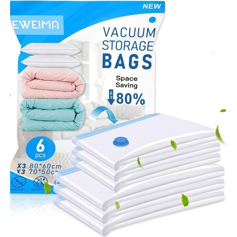 BDD Lot de 6 sacs de rangement sous vide de 2 tailles, sacs de compression de voyage réutilisables, sacs sous vide pour vêtements, literie, oreillers, jouets en peluche. (1/5)