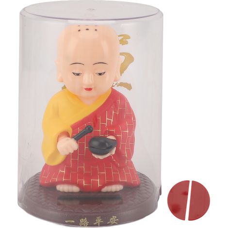 Ortviai Figurine Bouddhiste Solaire Rouge avec Mouvement de Tête Automatique pour Bureau, Tableau de Bord ou Intérieur (1/5)