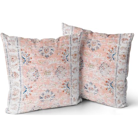 Housse de Coussin 55x55cm Boho Ethnique Taie d'oreiller Lot de 2 Moderne Housses Coussins Mandala Motif Floral Taie Oreiller Boheme Décoratif pour Chambre Carmin (1/5)