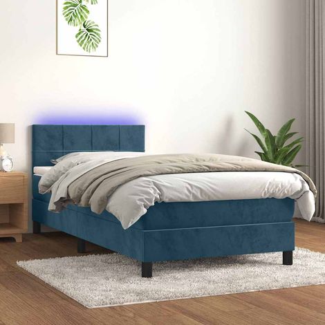 Cama box spring colchón y LED terciopelo azul oscuro 80x200 cm (1/5)