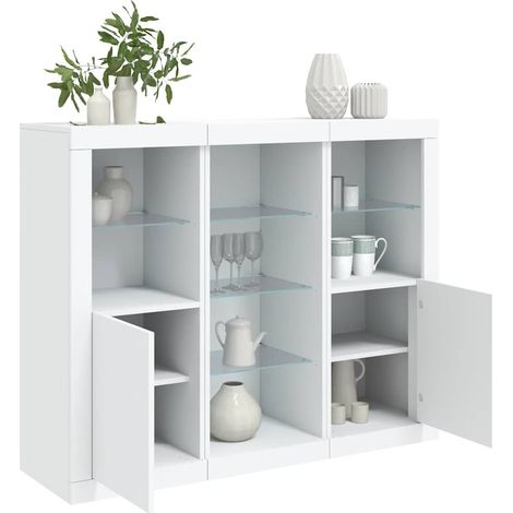 vidaXL Sideboards with LED Lights 3 pcs White Engineered Wood (1/5)