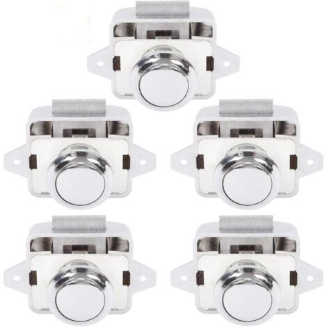 Bouton Poussoir Camping Car - Serrure Loquet Porte Fermeture Placard Bouton pour RV caravane de moteur 5 pièces Argent (1/5)