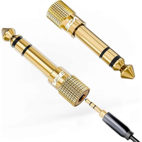 Adaptateur jack audio stéréo 24K 6,35 mm mâle vers 3,5 mm femelle (1/4 pouce vers 1/8 pouce), adapté aux câbles audio auxiliaires, aux amplificateurs de guitare et aux casques, lot de 2. (1/5)