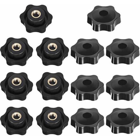 M8 Filetage Femelle de Serrage de Bouton, Étoile Tête Écrous De Serrage Bouton, Serrage Écrous Poignée Forme Étoile, Femelle Filetage En Plastique Noir, pour Machine-outil, 14 Pièces (1/4)