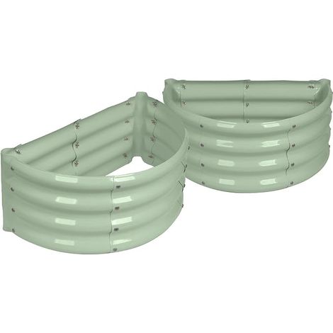 Lot de 2 bacs surélevés semi-circulaires en acier galvanisé – 60 x 30 x 30 cm – Vert – Sans fond – Idéal pour légumes, fleurs et plantes aromatiques (1/5)
