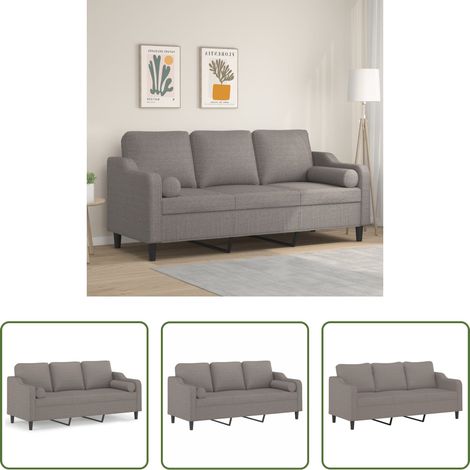 vidaXL Sofá de 3 plazas con cojines tela gris taupe 180 cm (1/5)