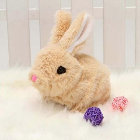 Lapin en peluche électrique interactif qui saute et marche, jouet idéal pour les enfants.