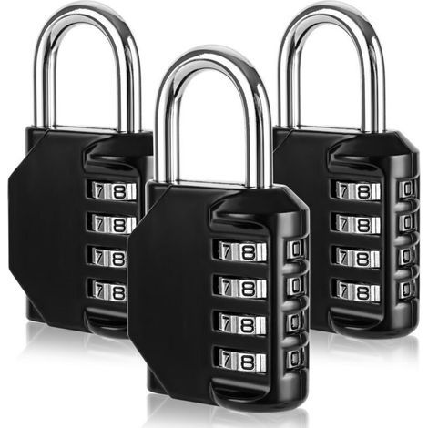 3 Pièces Cadenas Code, Cadenas a Code 4 Chiffres, Alliage de Zinc Cadenas Casier, Cadenas Code Exterieur, Serrure à Combinaison pour Gymnase Casier École Garage Rangement Portail Clôture Armoires (1/4)