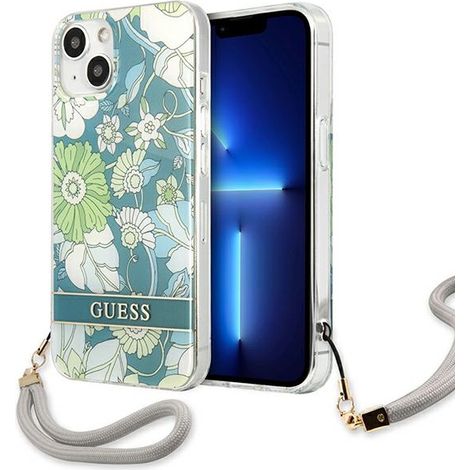 Funda rígida Guess GUHCP13SHFLSN para iPhone 13 mini de 5,4 pulgadas, color verde/verde, con correa de flores. (1/5)