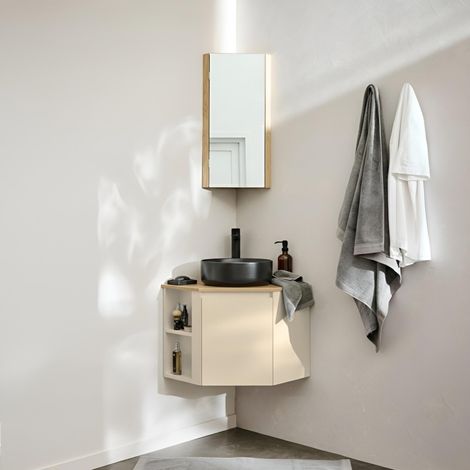 Eckwaschtisch-Set + Waschbecken + Wasserhahn + SORRENTO Eckbadezimmerschrank (1/5)