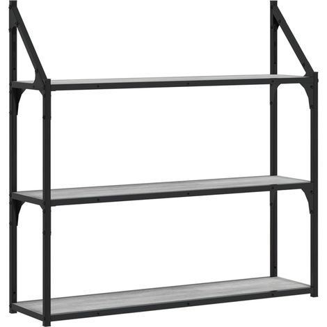 Maison Exclusive - Wandregal 3 Fächer Grau Sonoma 80x21x78,5 cm H
