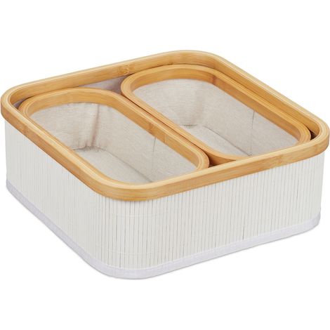 Set di 3 cestini portaoggetti impilabili da bagno design decorativo 35 x 25 x 25 cm in bambù bianco 130011703