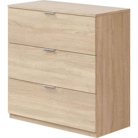 Cómoda 3 cajones Hierro en acabado roble canadian, 80cm(alto) 77cm(ancho) 38cm(largo) (1/4)