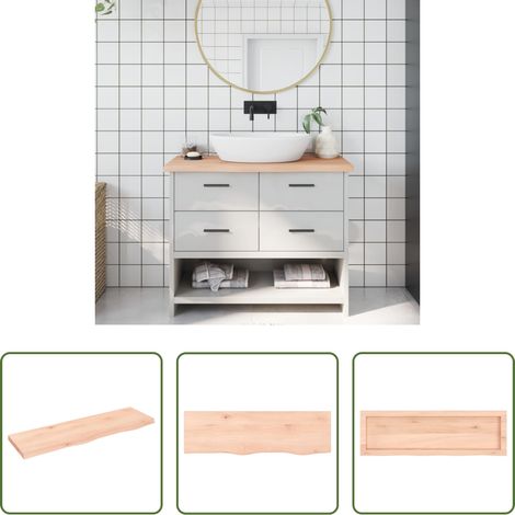 vidaXL Plan de travail de salle de bain - Comptoir de salle de bain 100x30x(2-4)cm bois massif non traité (1/5)
