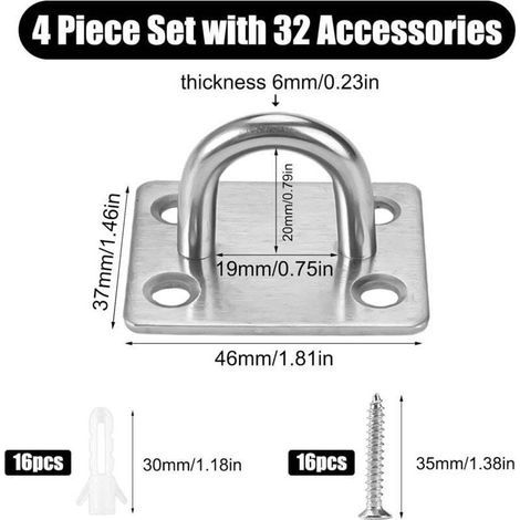 4 Edelstahlösen, robuste Wandhaken zum Einschrauben, Deckenhalterungen aus Edelstahl 304, Deckenhaken zum Einschrauben zum Aufhängen von Fischernetzen, c (1/3)