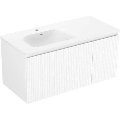 Mexen Rivel meuble de salle de bains 100 cm avec lavabo Vela à gauche, 1S, 1D, rainuré, blanc mat - 91A23-10047-3-BBFF01-W23L01 (1/5)