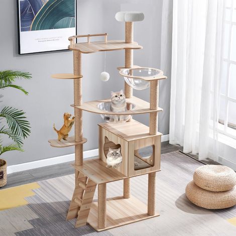 Grand Arbre à Chat de 170 cm, avec 2 Capsules spatiales, 14 piliers en Jute, échelle, Grotte, Jouets pour Chat, Plateformes en Peluche, capacité de Charge 30 kg (1/5)