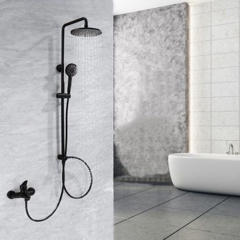 Système de douche séparable noir robinet de baignoire cascade robinet de douche douche 2 fonctions douchette douche de tête en acier inoxydable tige de douche pluie douche pour salle de bain/baignoire