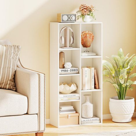 7 compartiments pour ranger et exposer, étagère cube blanche pour salon, bureau ou entrée (1/5)