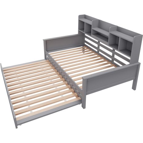 Letto multifunzione estraibile 90 x 200 cm in legno grigio con vano contenitore e rete a doghe (1/5)