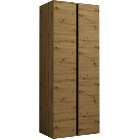 Armoire Hartford 367, Chêne Artisan + Noir, 186x74x44cm, Portes d'armoire: Avec des charnières, Nombre d'étagères: 4 (1/3)