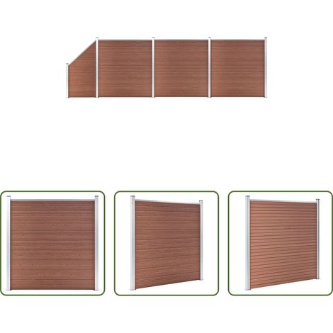 vidaXL Panneau de clôture - Ensemble de clôture WPC 3 Carré + 1 Incliné 619 x 186 cm Marron (1/5)
