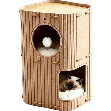 Panier pour chat triple couche, lit douillet et confortable pour chat et chaton, couchage intérieur, couleur beige