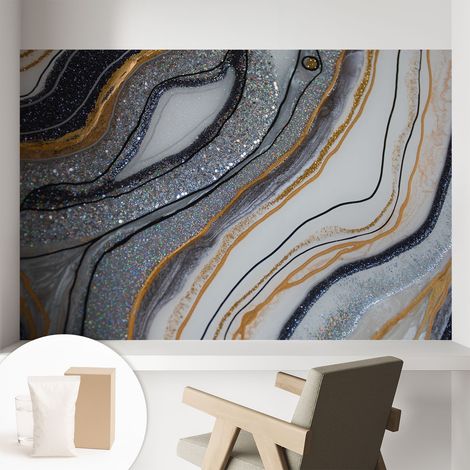 Papier peint intissé décoratif avec motifs pour salon et chambre a motif - Colle incluse gratuite Vagues de pierre 104x70 cm (1/5)