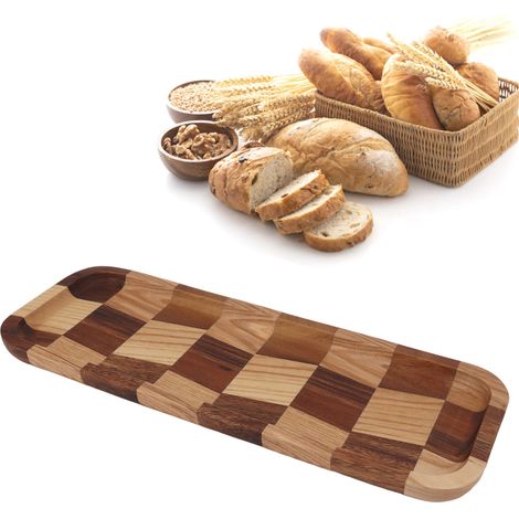 Plateau à thé/assiette à grille carrée en bois massif de noyer noir et de frêne, 32 x 12,5 cm (1/5)
