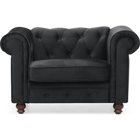 Grand fauteuil Chesterfield velours Noir (1/5)