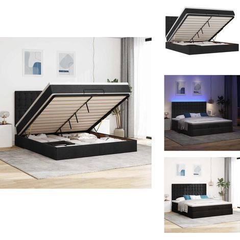 Ottoman-Bett mit Matratze & LEDs Schwarz 180x200 cm Stoff - Ottoman-Bett - Ottoman-Betten - Bettrahmen - Bettgestell (1/5)