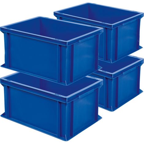 BRB 4x Eurobehälter mit 2 Griffleisten, LxBxH 400x300x220 mm, 21 Liter, blau