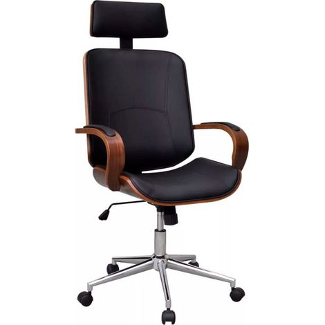 Chaise rotative avec accoudoirs similicuir bois et métal chromé noir Mokarel (1/5)