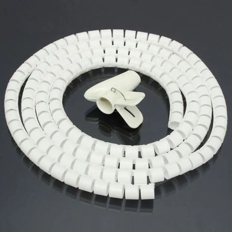 Tube de gestion de câbles spiralé blanc de 2 m de long et de 15 mm de diamètre pour l'organisation des cordons et des câbles