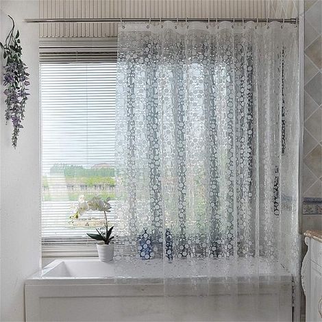 Cortina transparente resistencia efecto 3D 180 x 180 cm, fabricada EVA translúcida, impermeable resistente moho, pomo circular transparente (1/5)
