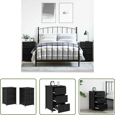 Nachttisch Schwarz - Nachttisch 2 pcs Schwarz Eichen-Optik 40 x 36 x 60 cm (1/5)