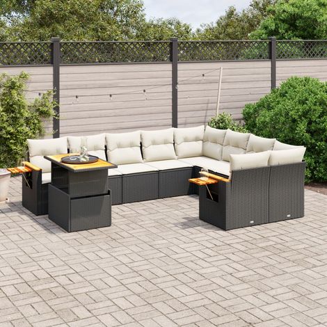 Set de sofás de jardín 10 pzas cojines ratán sintético negro vidaXL (1/3)