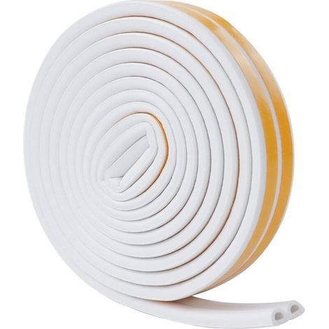 Joint d’étanchéité pour fenêtre et porte Profil D en mousse adhésive élastique (caoutchouc), isolation thermique et phonique anti-froid, anti-bruit, résistant aux chocs 6 m, blanc (1/4)