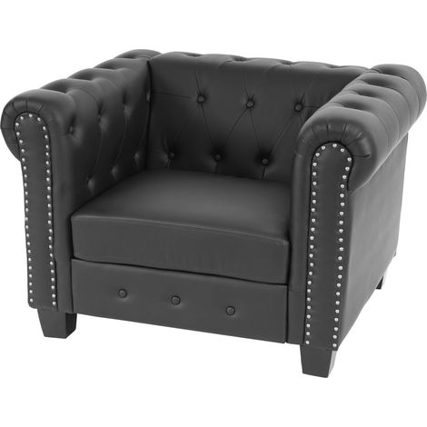 Luxus Sessel Loungesessel Relaxsessel Chesterfield Edingburgh Kunstleder eckige Füße, schwarz