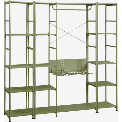 SKLUM Offenes 3-teiliges Modulares Schrankelement mit 2 Regalen aus Eisen Elviah Tiefes Grün Olive                                  
